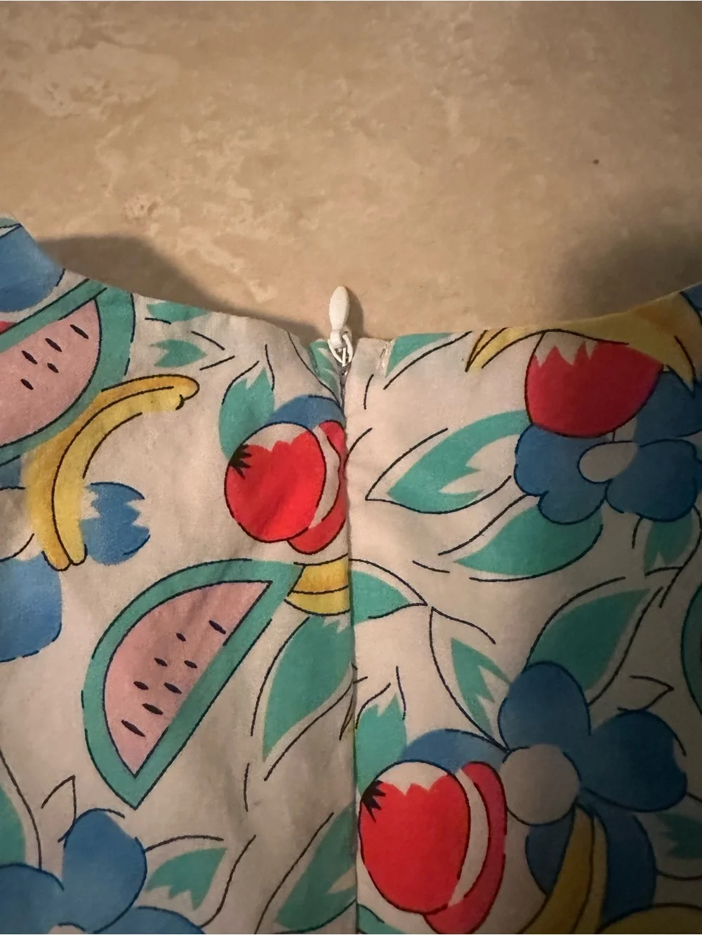 Women’s White Floral & Fruit Cutout Romper - Blue/Yellow/Red Small - Picture 5 of 6